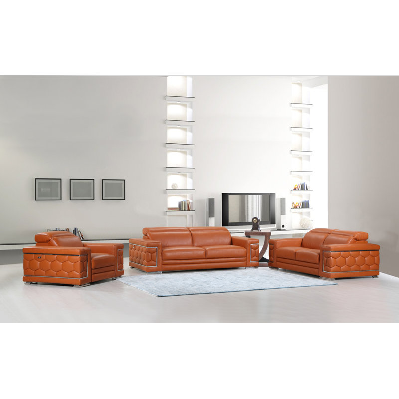 Orren Ellis Hawkesbury Common Luxury Italian Upholstered Complete Leather 3 Piece Living Room Set Reviews Wayfair