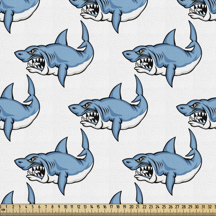 East Urban Home Ambesonne Sea Animals Fabric By The Yard, Fierce Predator  Wild Shark Swimming Sharp Teeth Bite Nautical Theme Pattern, Decorative  Fabric For Upholstery And Home Accents,Blue White | Wayfair