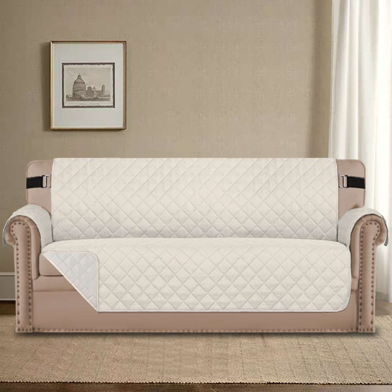 Reversible Box Cushion Sofa Slipcover for Dogs/Cats/Pets Quilted Furniture Protector with Non Slip Elastic Strap Water Resistant Sofa Covers Couch Covers Size: 86" H x 132" W, Fabric Type: Khaki/Beige