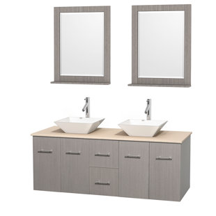 Sale Centra 60 Double Gray Oak Bathroom Vanity Set with Mirror By Wyndham Collection