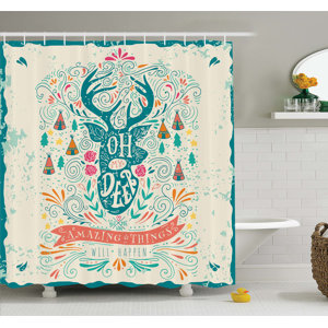 Reindeer with Antlers with Native American Tribal Element and Flowers Motivational Shower Curtain Set