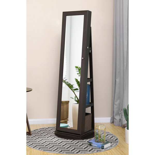 Jewelry Cabinet with Full-Length Mirror Standing Lockable Jewelry Armoire 
