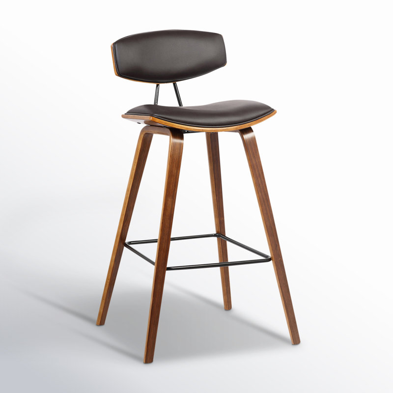 Bilgin Payton Vegan Leather Bar & Counter Stool Seat Height: Counter Stool (26" Seat Height), Upholstery: Gray Faux Leather, Frame Color: Walnut