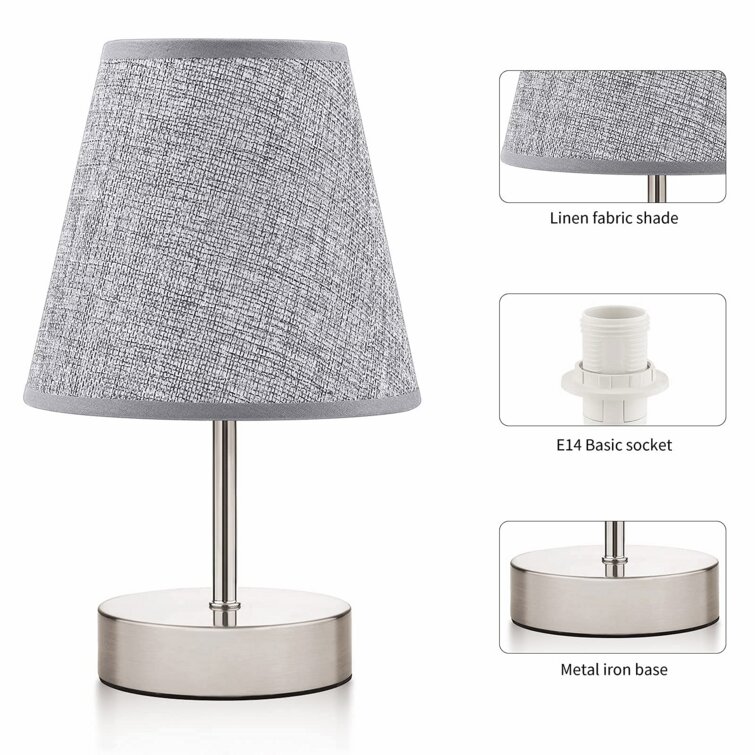 Gray//Silver Office Modern Table Lamps Living Room Small Nightstand Lamps Set of 2 Bedside Desk Lamps for Bedroom