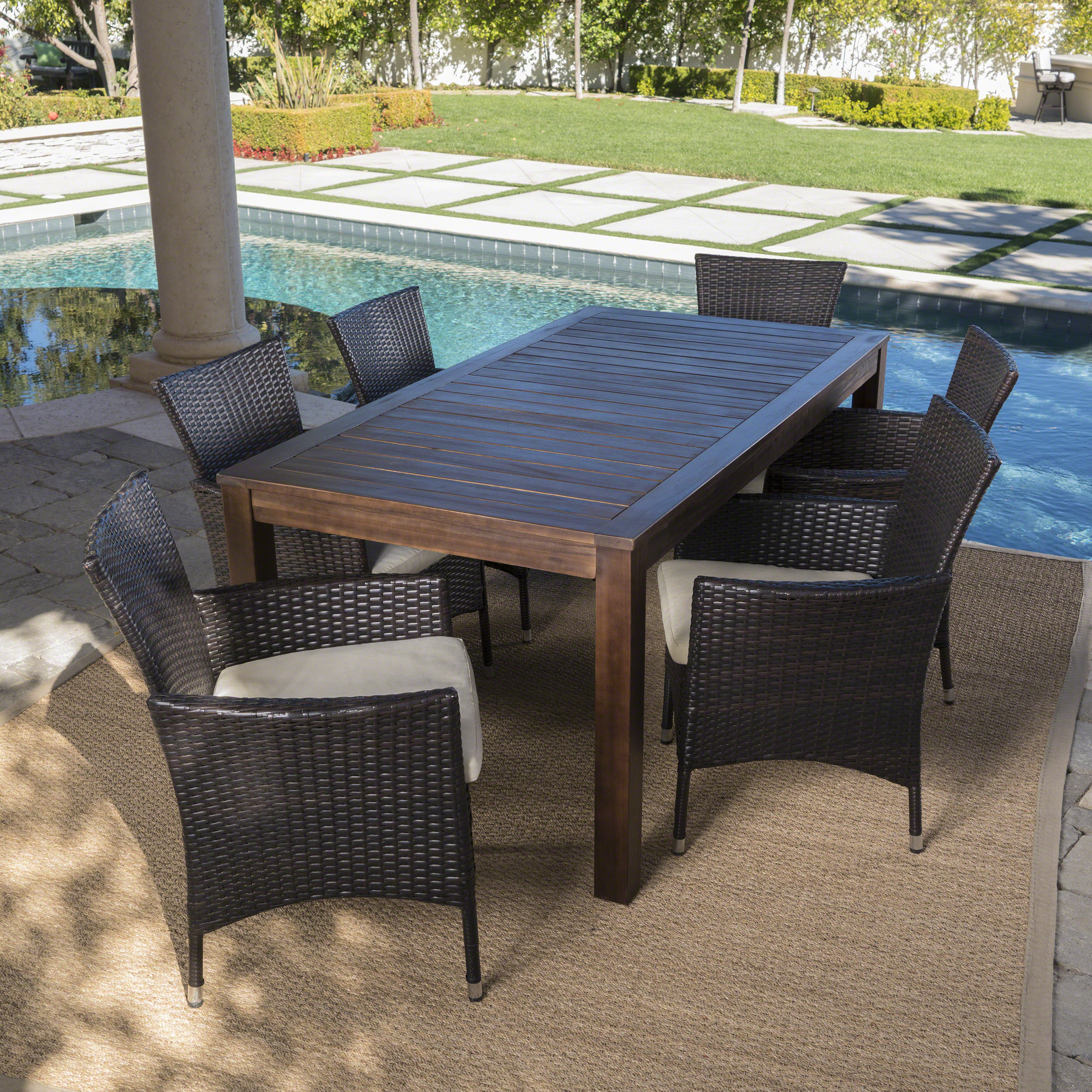 7 piece wood patio dining set