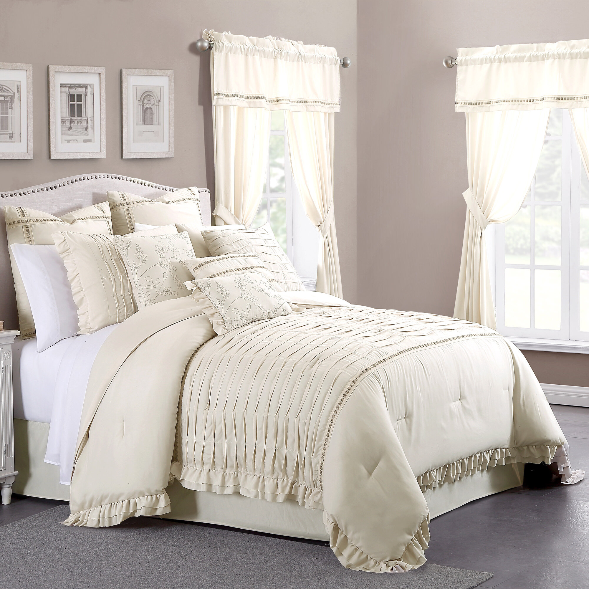 House Of Hampton Knoxville Light Creme Sand Microfiber 24 Piece Comforter Set Reviews Wayfair