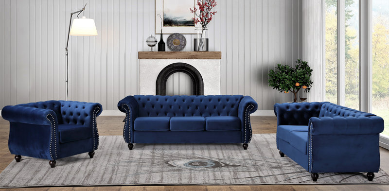 (Incomplete) Angulo 3 Piece Velvet Living Room Set Upholstery Color: Dark Blue