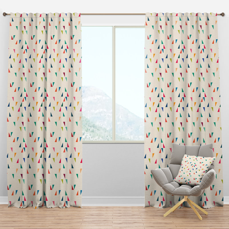 Abstract Triangular Retro Pattern I - Mid-Century Velvet Curtain - Room darkening - 1 panel Size per Panel: 52" W x 95" L