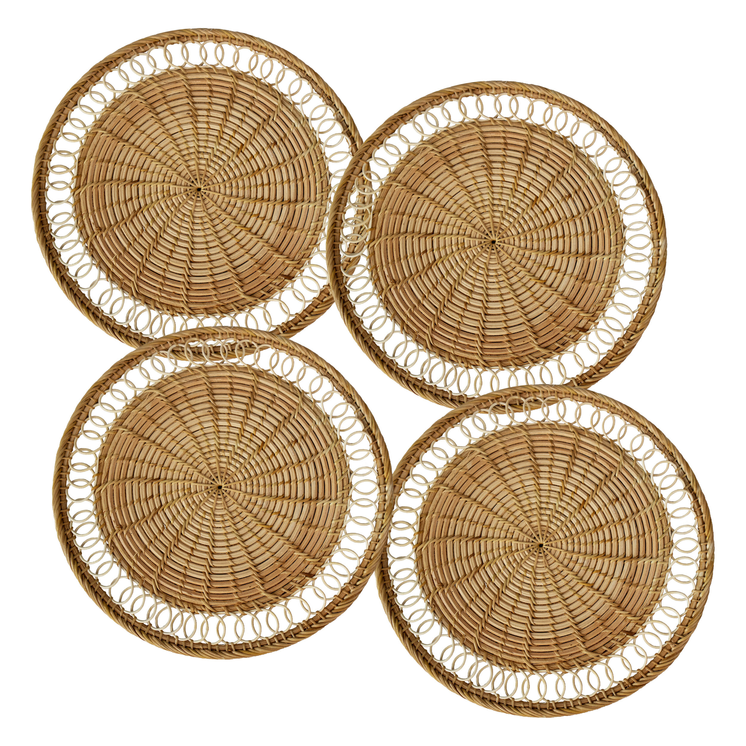 Table Placemats set of 4 Rattan Decor 15” Round Brown And Green Available