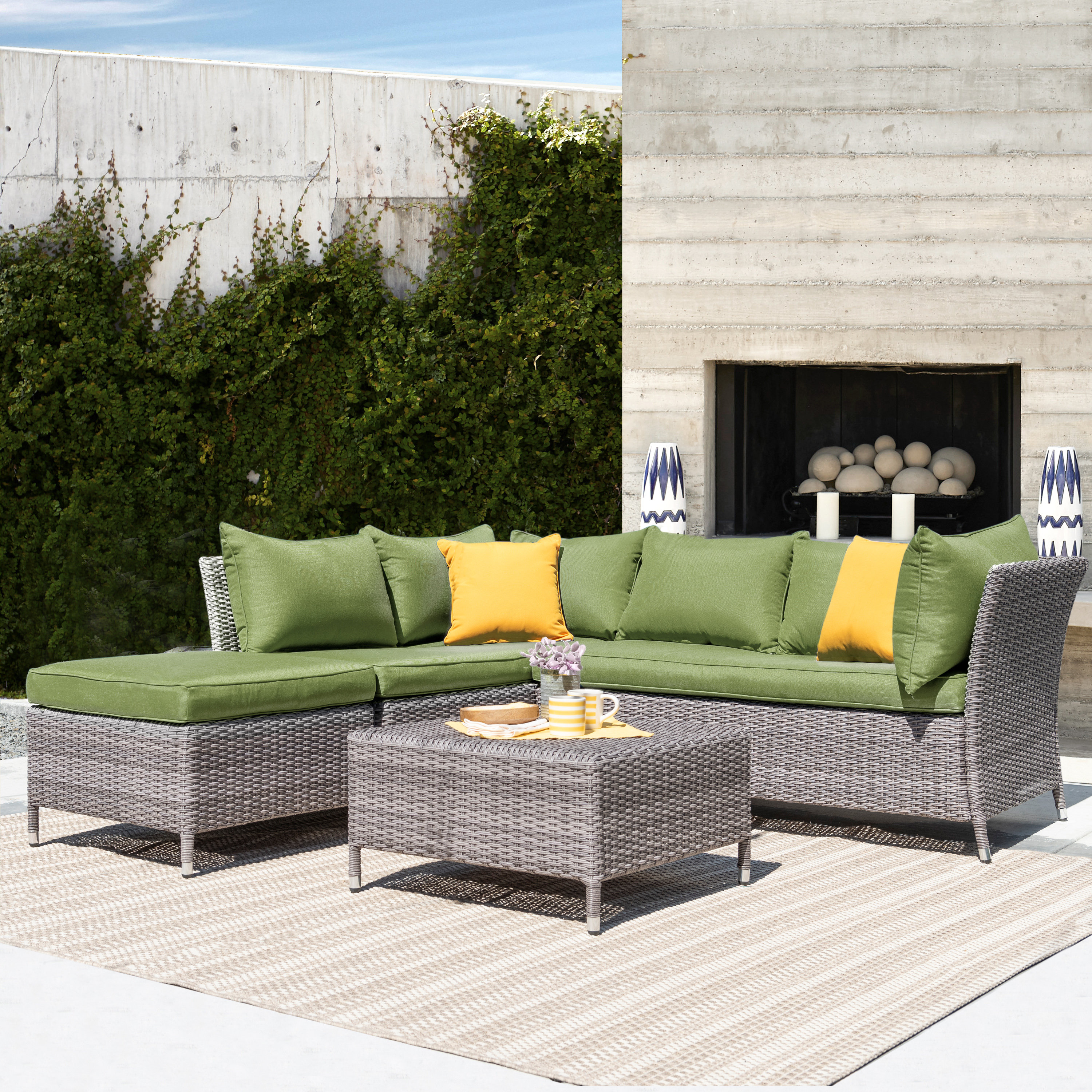 Ivy Bronx Ellenburg 4 Piece Rattan Sectional Seating Group With Cushions Reviews Wayfair
