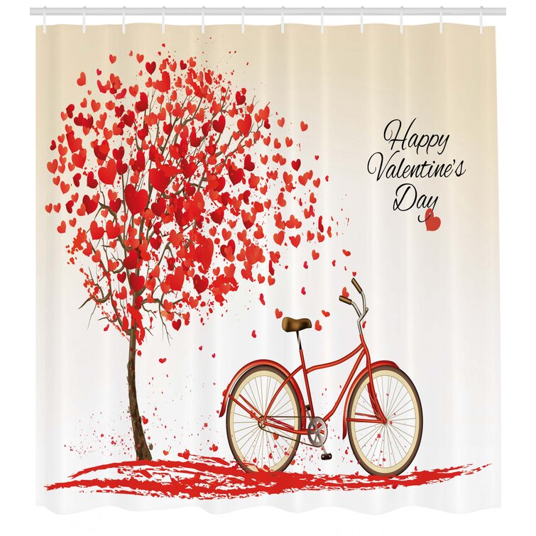 Valentine's Day Red Hearts Vintage Wood Wall Shower Curtain Set Bathroom Decor 