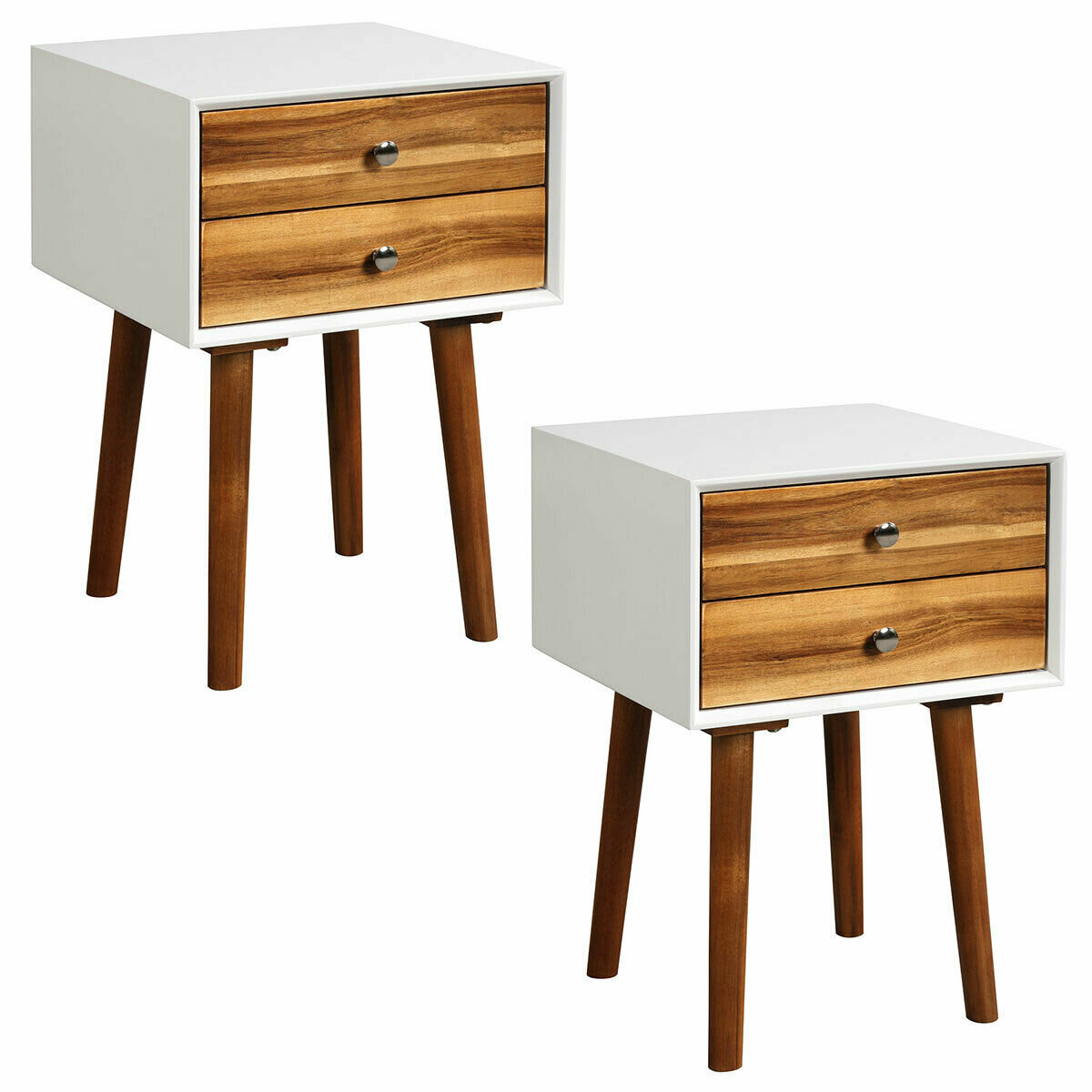 George Oliver 2pcs Wooden Nightstand Mid Century End Side Table W 2 Storage Drawers Brown Wayfair Ca