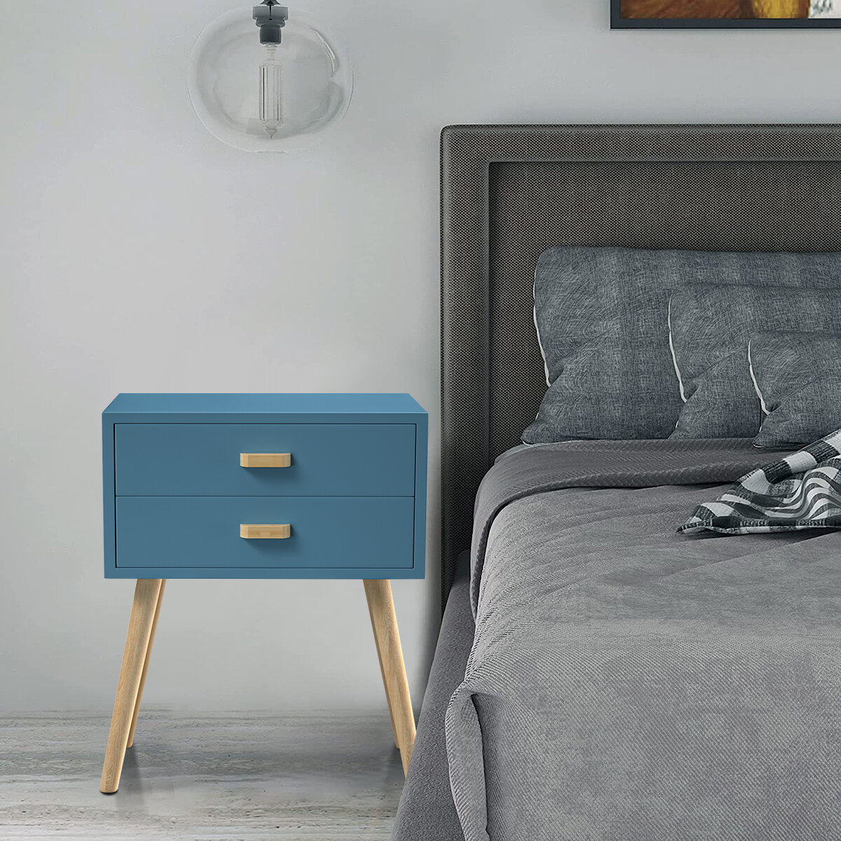 Modern 2 Drawer Wood Nightstand End Table Bedside Organizer Home Furniture 