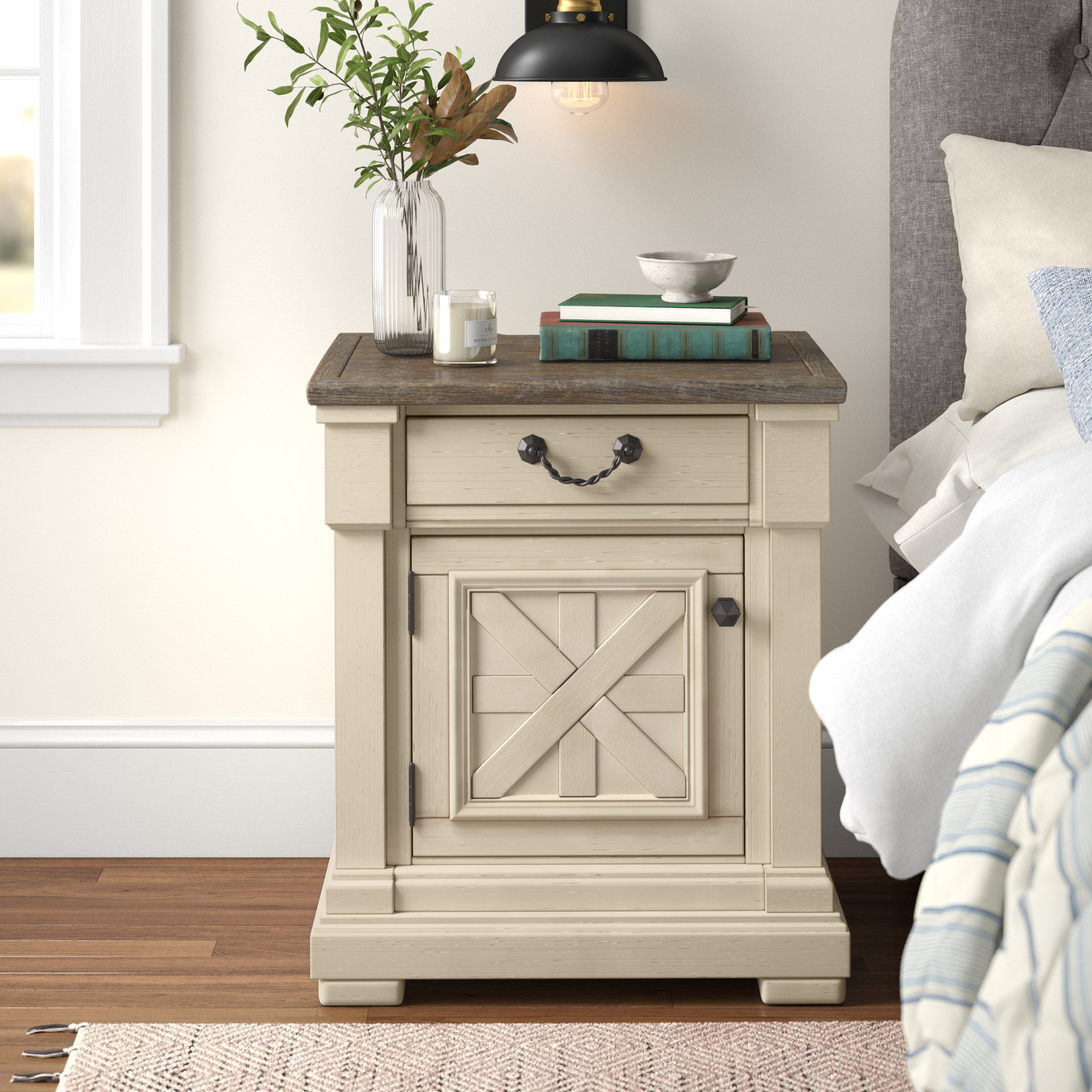 beige wood nightstand