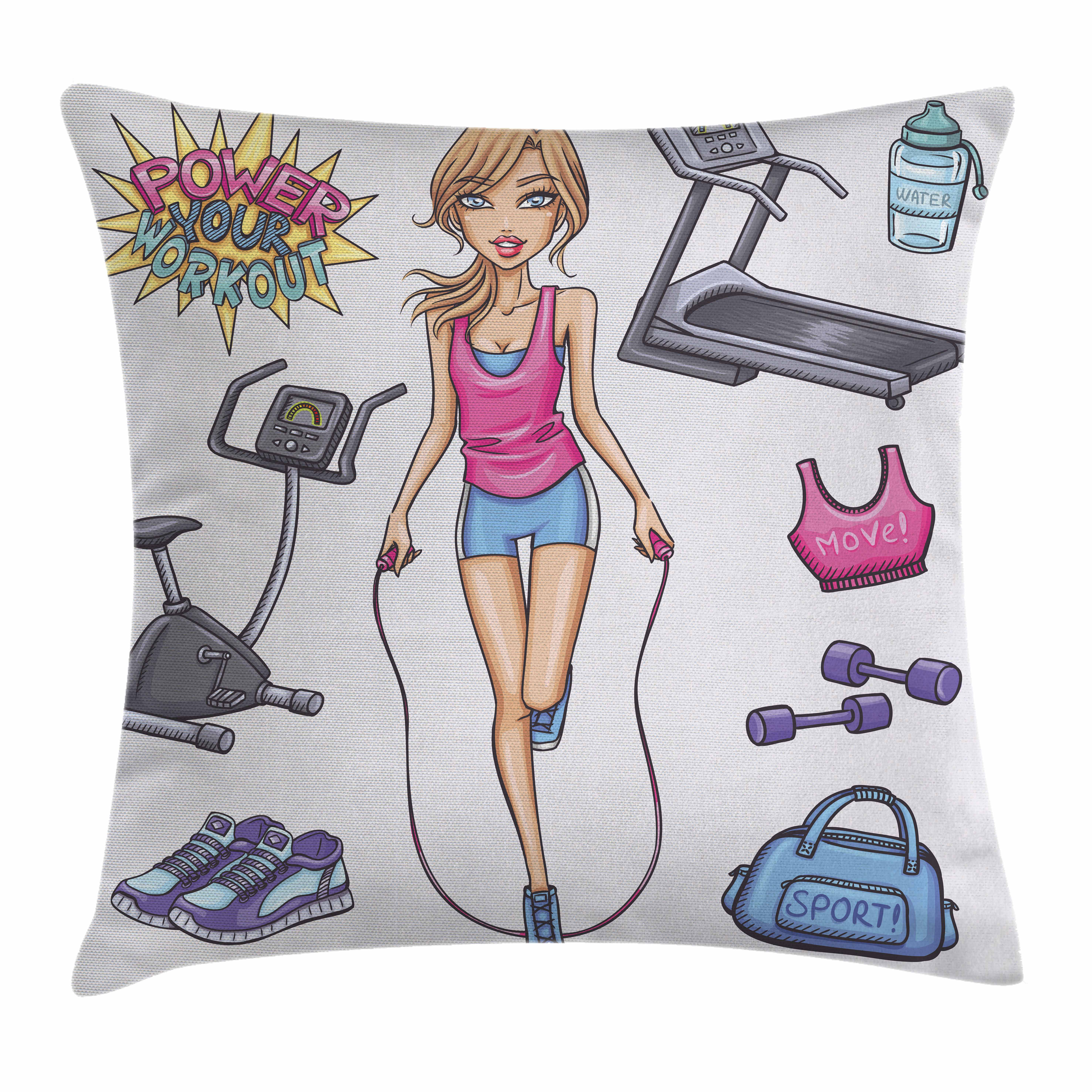 East Urban Home Fitness Cartoon Girl Work Square Pillow ...
