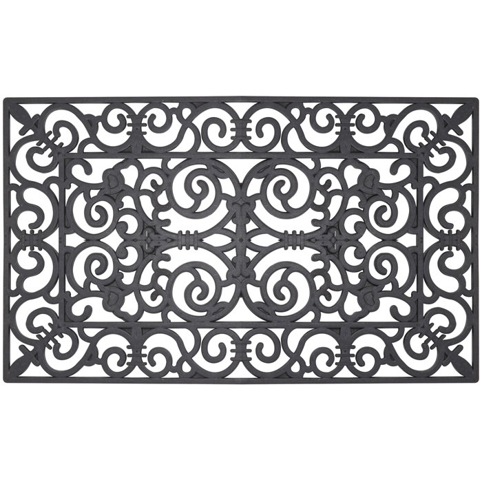 Rodriques Fleur De Lis Wrought Iron Rubber Pins 30 In X 18 In Non Slip Outdoor Door Mat