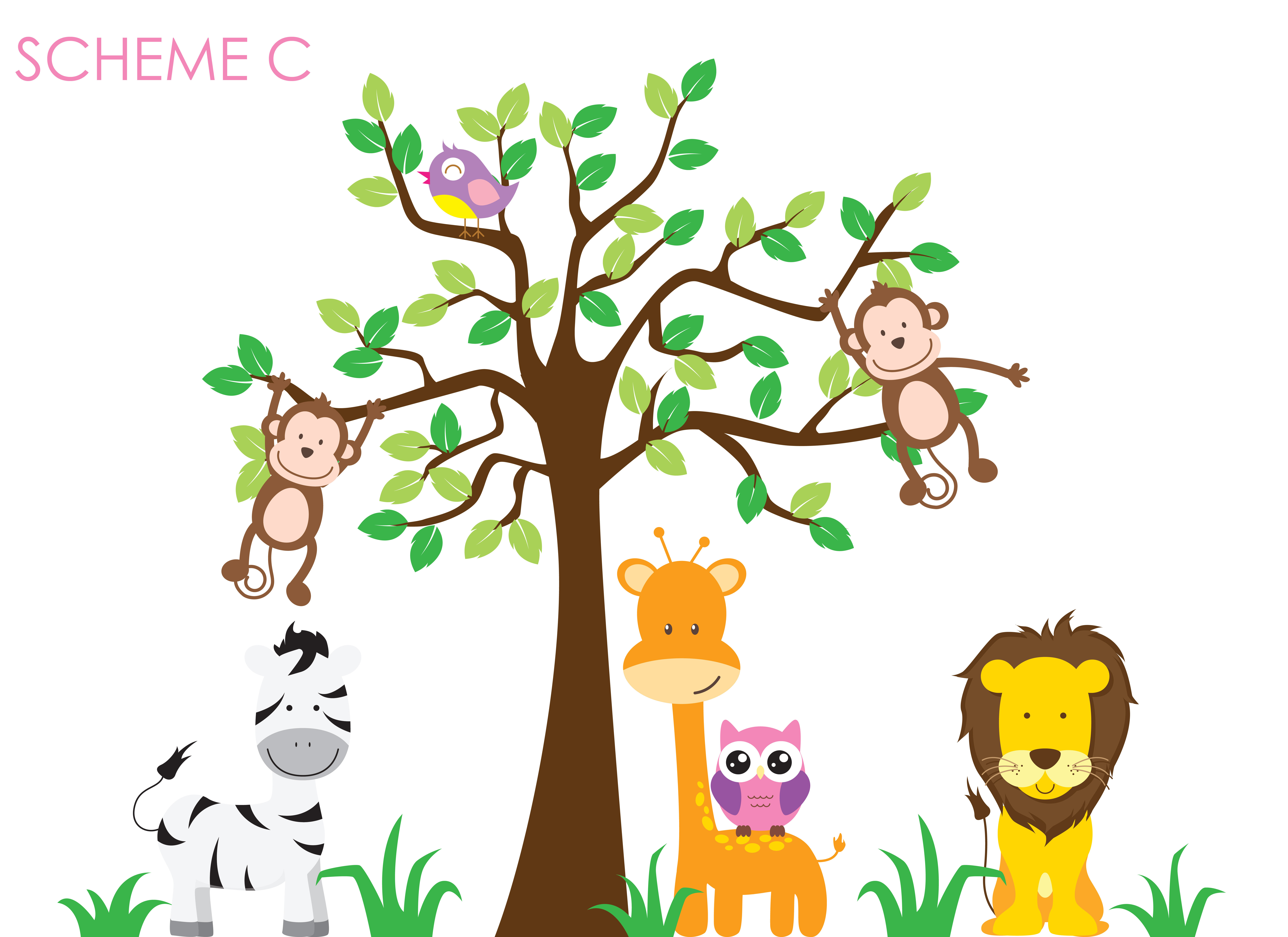 SAFARI ANIMALS TREE Decal Removable WALL STICKER Decor Art Nursery Choose Size