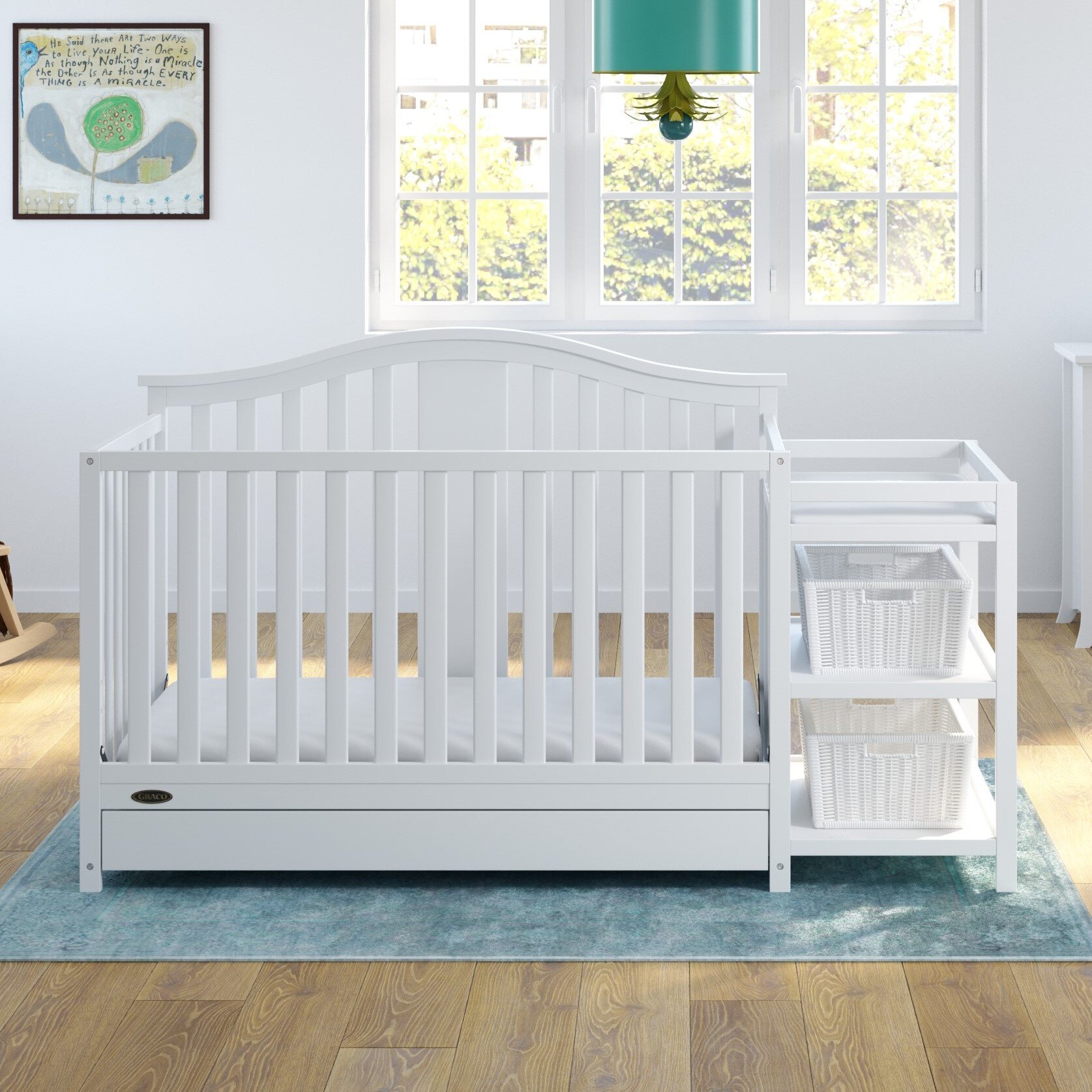 Assembly Required Three Position Adjustable Height Mattress Graco Solano 4-in-1 Convertible Crib with Drawer Mattress Not Included Pebble Gray Easily Converts to Toddler Bed Day Bed or Full Bed 