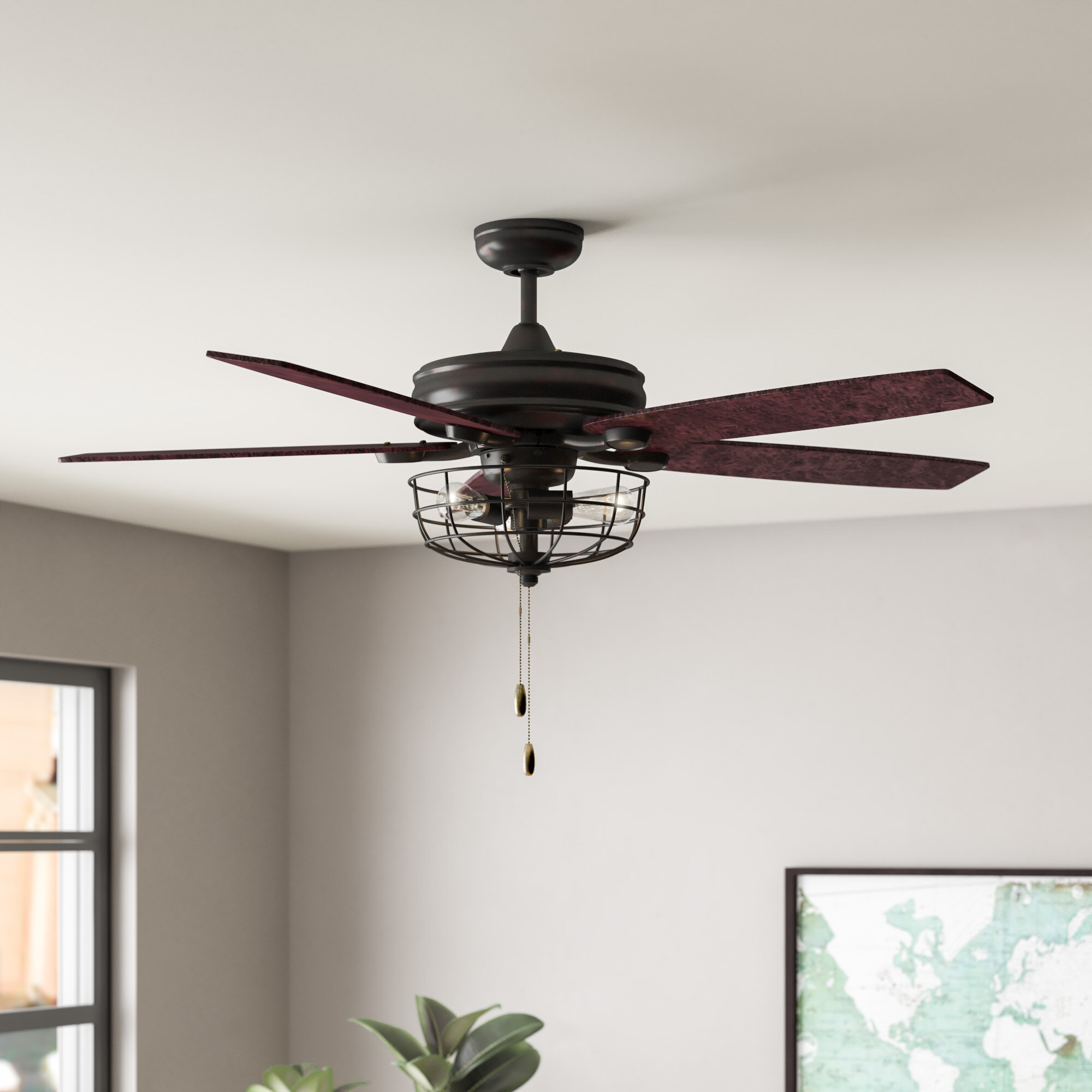 Industrial Lodge Home 52 Hartwick 5 Blade Caged Ceiling Fan With Pull Chain And Light Kit Included Reviews Wayfair