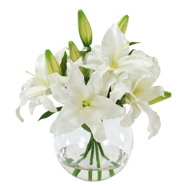Winward Silks Casablanca Lily Floral Arrangement in Glass ...