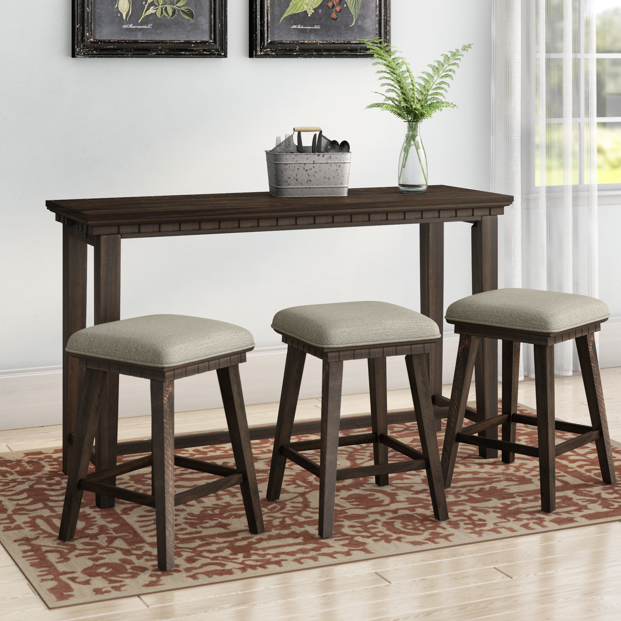 3 Piece Pub Table Set Bar Stools Kitchen Dining Furniture Counter Height Chairs 