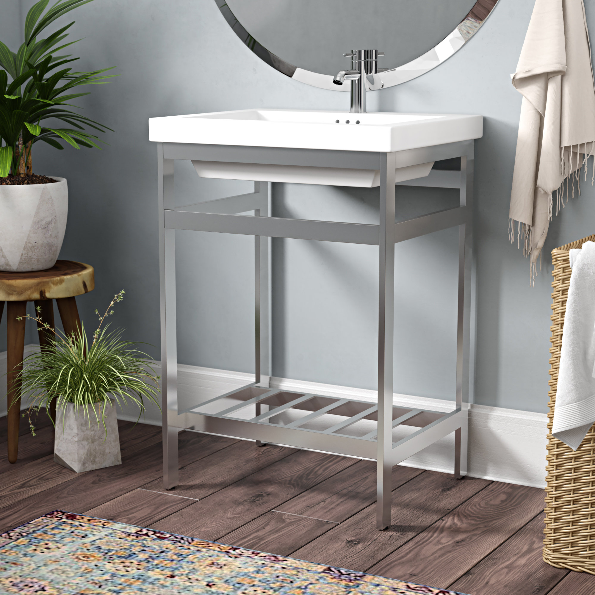 Ivy Bronx Arverne Stainless Steel Open Console 24" Single Bathroom