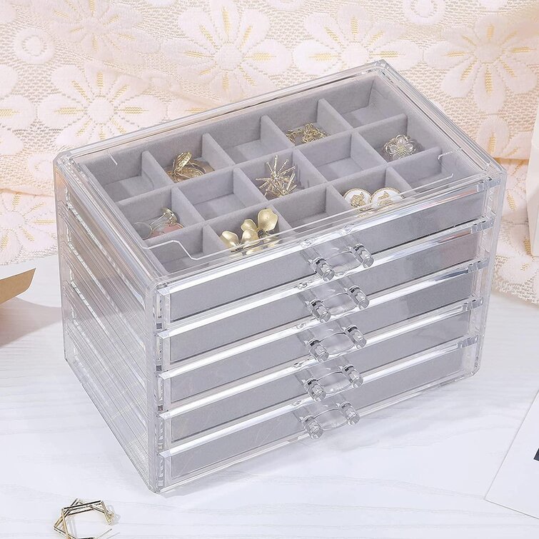 Portable Acrylic Home Jewelry Organizer Rings Earring Gift Storage Box 