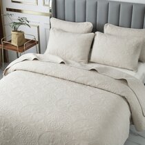Grey & Cream Floral Patchwork Quilt HAMPTON 100% Cotton Bedspread 