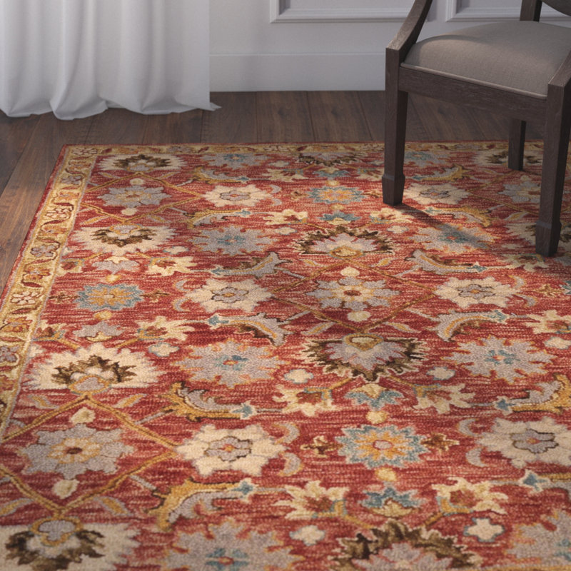 Astoria Grand Watertown Floral Hand Hooked Wool Terracotta Gold Area Rug Reviews Wayfair