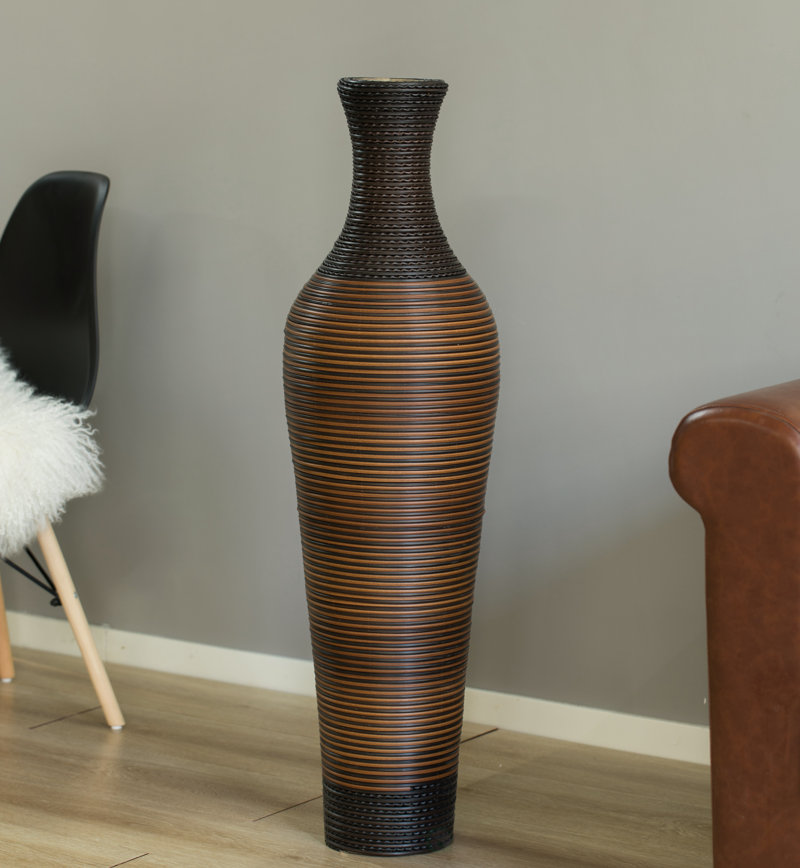 Alburnett 39.25" Wood Floor Vase Color: Brown/Black, Size: 39.25" H x 11" W x 11" D