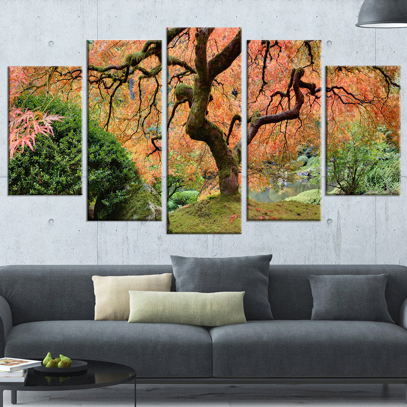 Designart Old Japanese Maple Tree 5 Piece Wall Art On Wrapped