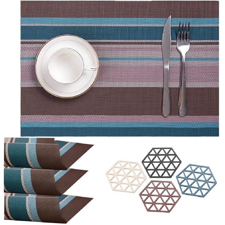 Placemats Geometric Triangle Dot Pink,Set of 4 Stain Resistant Non-Slip Placemats for Dining Table,PVC Place Mats Weave Vinyl Table Mats
