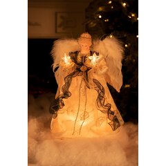 Frosted Ribbed Glass LED Lighted Angel with Beads Christmas Ornament Decor 6.5"H 