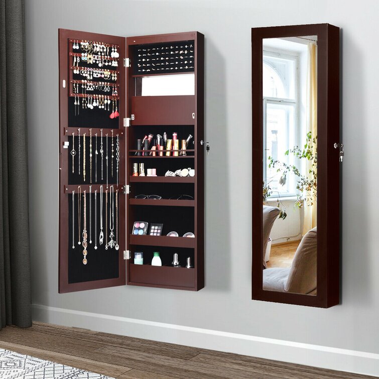 Mirrored Wall & Door Mounted Jewelry Cabinet Organizer Storage With Lock 