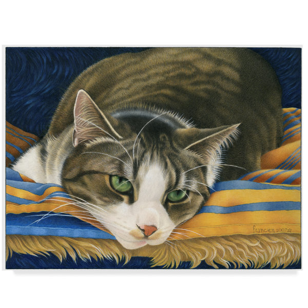Trademark Art A Gray Cat On Blanket Acrylic Painting Print On