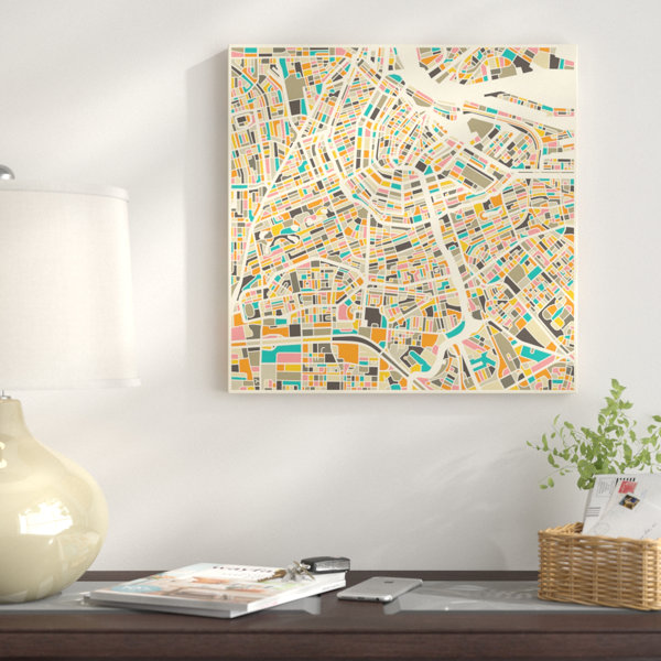 East Urban Home Abstract City Map Of Amsterdam Graphic Art On
