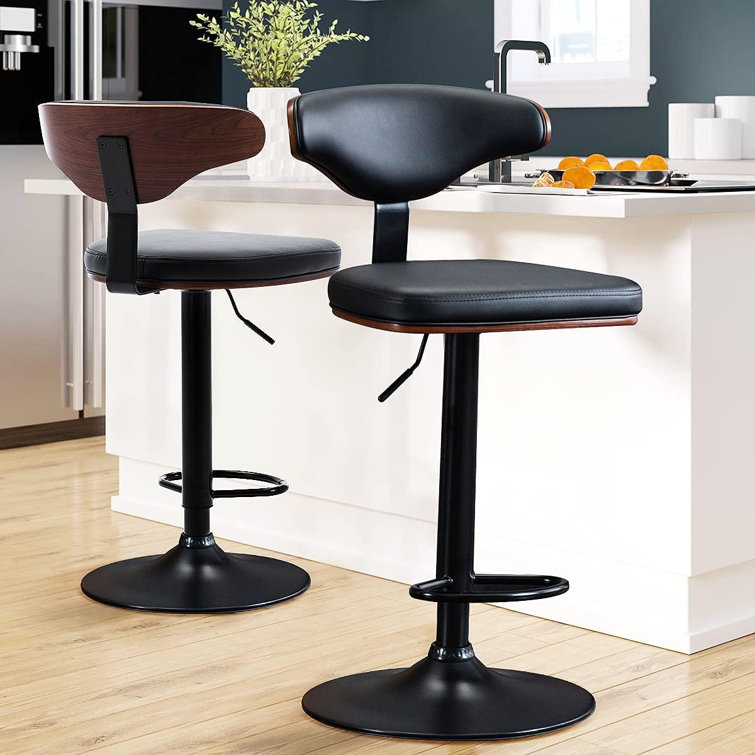 Set of 2 Bar Stool Adjustable Height Leather Counter Swivel Bistro Dining Chair 