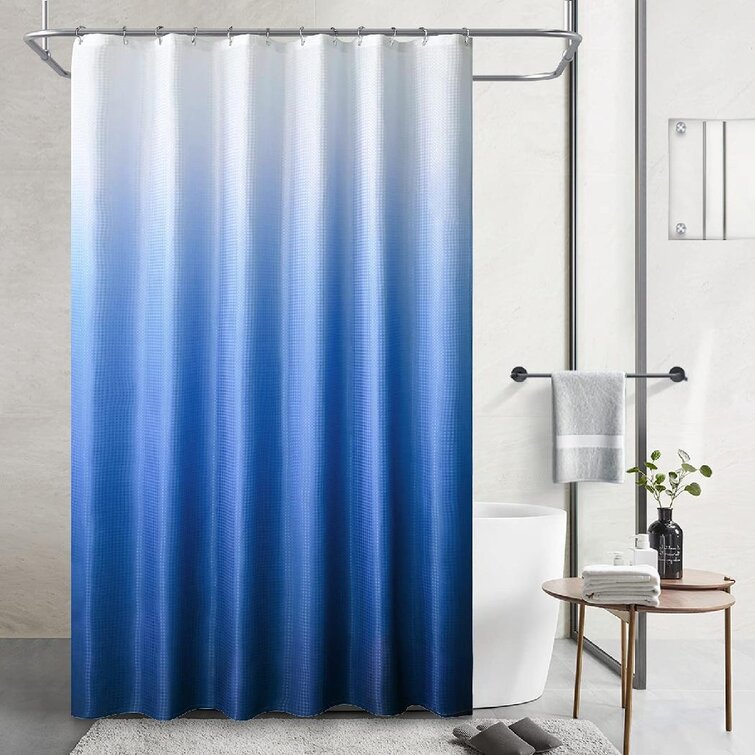 Yellow To Blue Gradient Waterproof Shower Curtain 12 Hooks Bathroom Fabric Sets