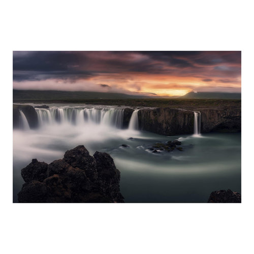 Goðafoss Waterfall in Iceland 1.9m x 2.88m Embossed Matte Peel & Stick Wallpaper Roll East Urban Home
