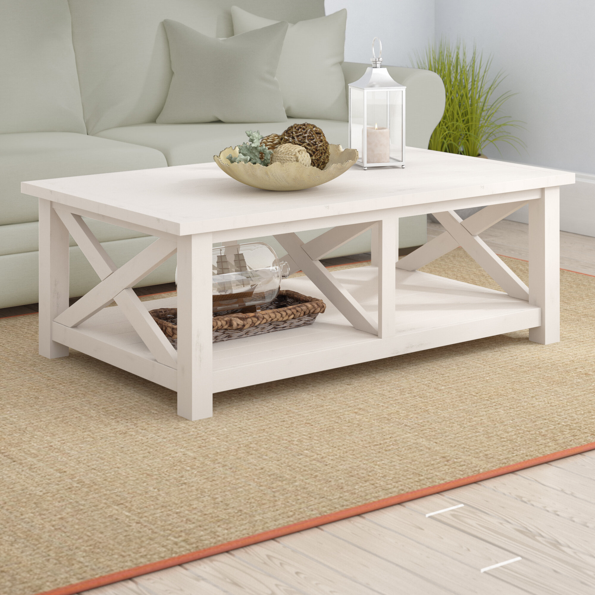 white solid wood coffee table