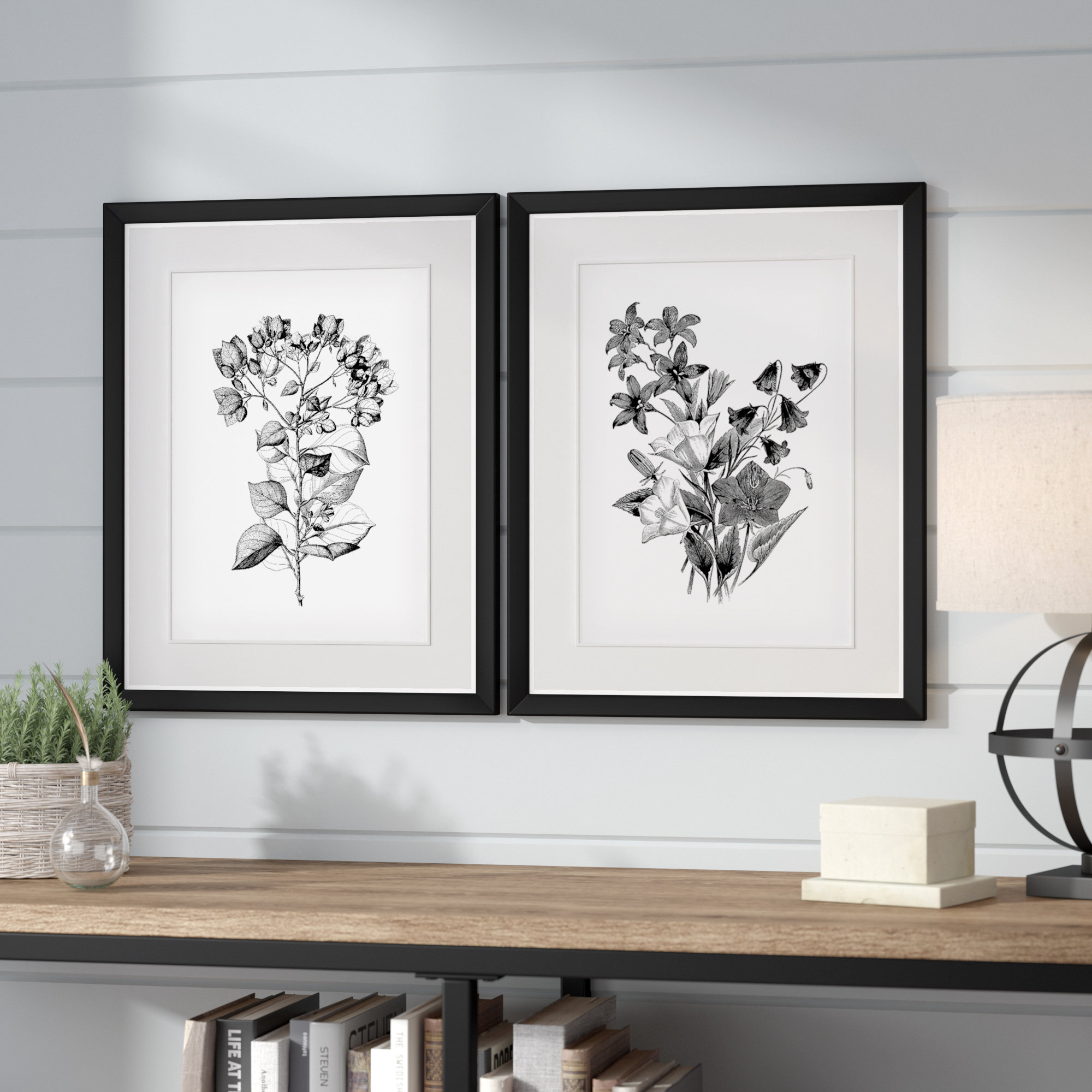 Ophelia Co Botanical Black And White 2 Piece Framed Acrylic Painting Print Set Reviews Wayfair