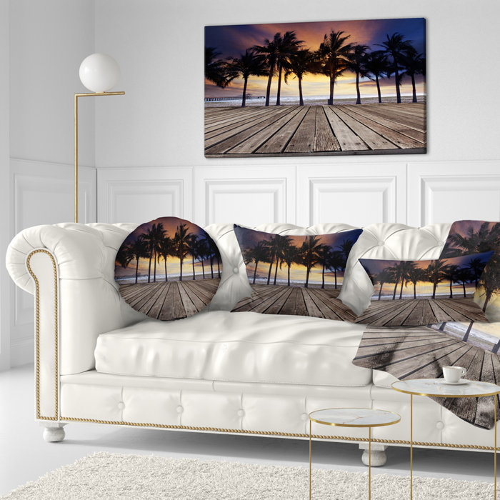 East Urban Home Old Wood Terrace On Sea Beach Landscape Printed