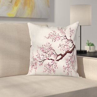 Decorative Square Accent Pillow Case Lunarable Floral Fluffy Throw Pillow Cushion Cover 26 x 26 Multicolor Japanese Cherry Blossoms Sakura Branches Spring Theme on a Dark Blue Background 