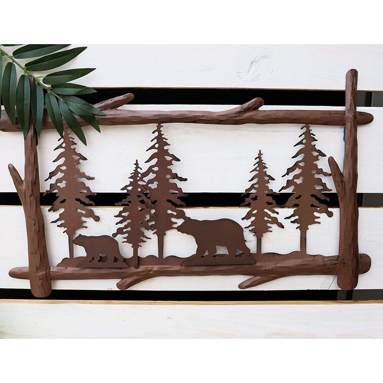 LED LIGHTED BEAR & CUB SCULPTURE SIGN Wood Forest Rustic Lodge Cabin Home Decor