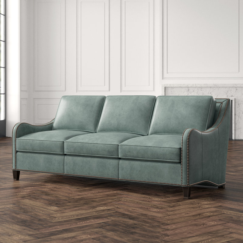 Tommy Bahama Home Twin Palms Genuine Leather 84 5 Tuxedo Arm Sofa