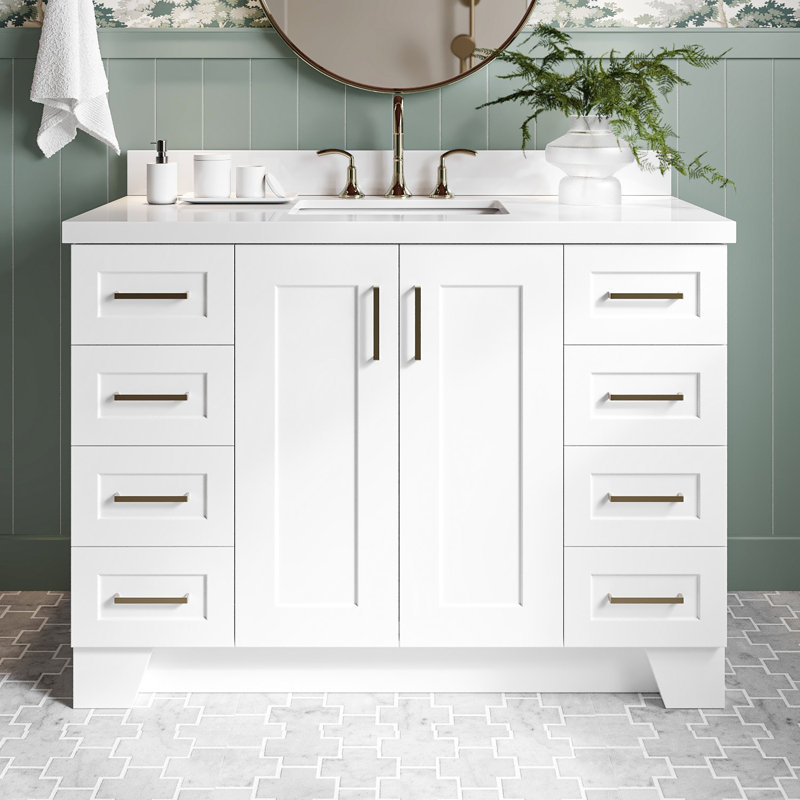 Freitas 48" Single Bathroom Vanity with White Quartz Top Base Finish: White