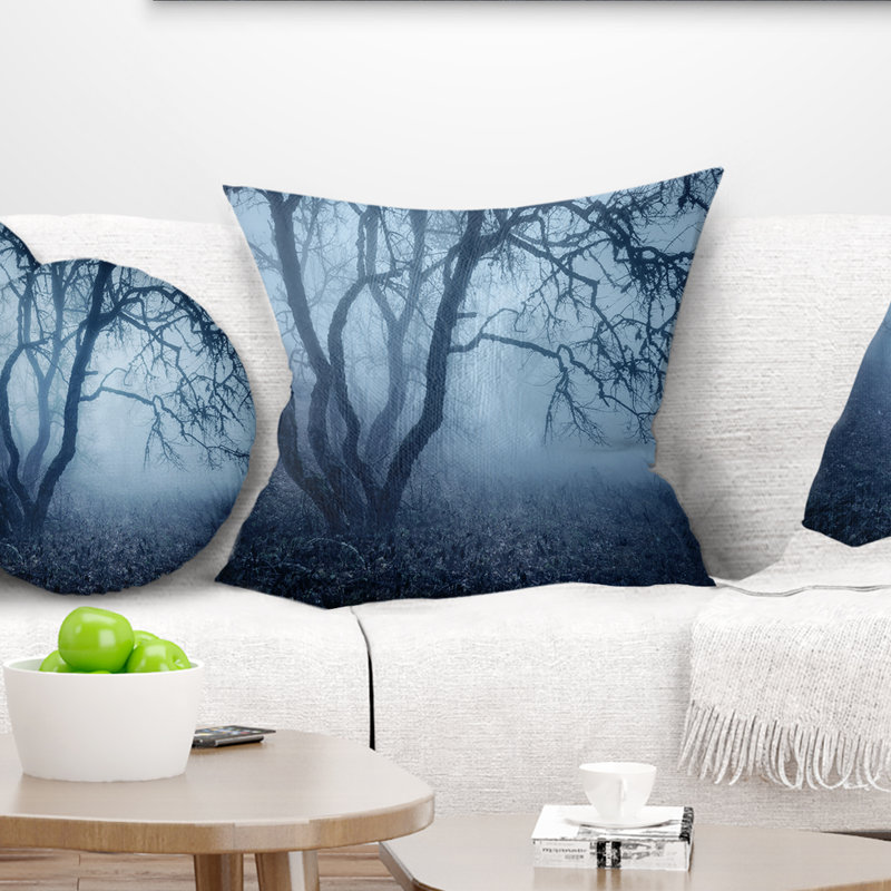 East Urban Home Landscape Tree In Foggy Dark Forest Pillow Wayfair