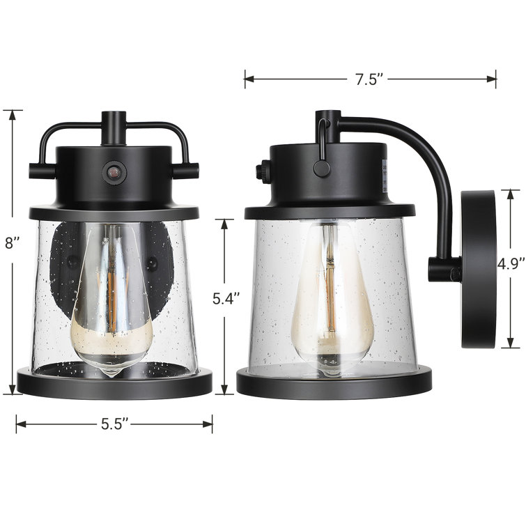Beachcrest Home Cara Black 8 H Seeded Glass Outdoor Wall Lantern With Dusk To Dawn Reviews Wayfair