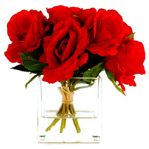 Rose Bouquet in a Cube with Faux Water