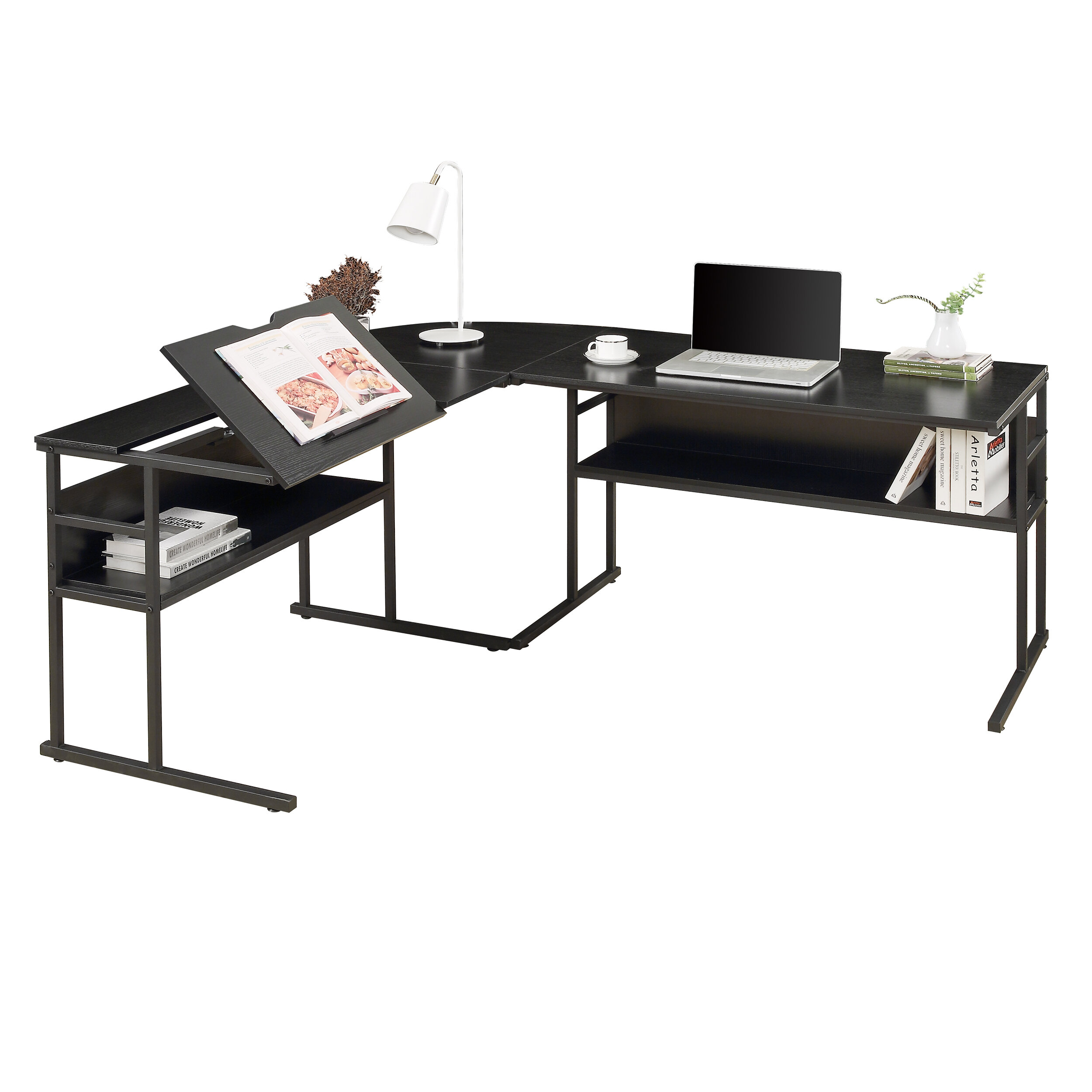 Details about   L-Shaped Computer Desk   w/ Hook Corner Desk Home Office Table Study Workstation 